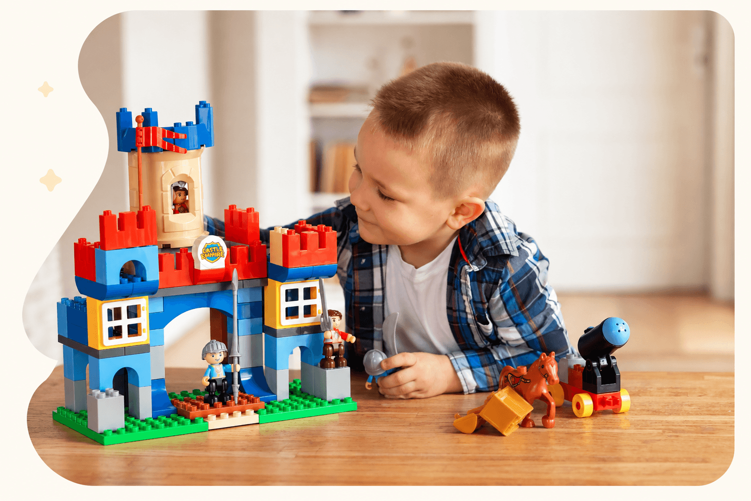 Niño jugando con bloques de construcción de colores